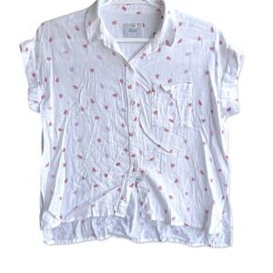 Rails Watermelon Print Shirt Women Large White Short Sleeve Button Down Linen
